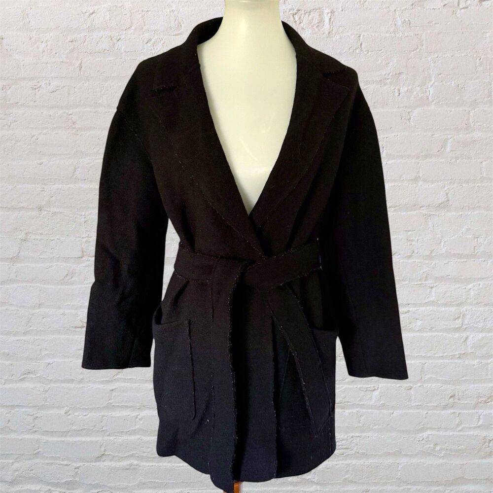 J. Crew Pure 100% Thick Unlined Boiled Wool Belted Wrap Sweater Jacket PM Petite